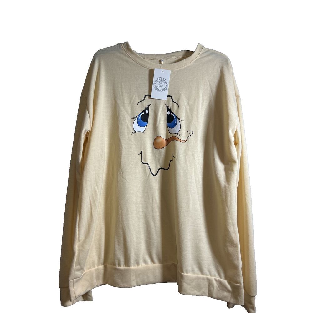 Floral Blooming Snow Man Face Winter LONGSLEEVE T-SHIRT Lounge Shirt Women's XL